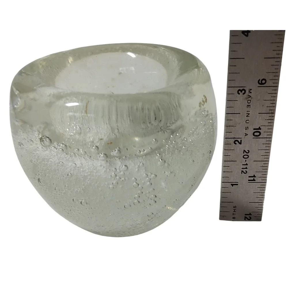 Clear Art Glass Votive Candle Holder‎ With Bubbles Polish Bottom Heavy 3.5 in